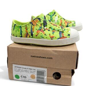Native Jefferson Kids Slip-On Water Shoes Celery Green UV Tropic Birds C10 EVA
